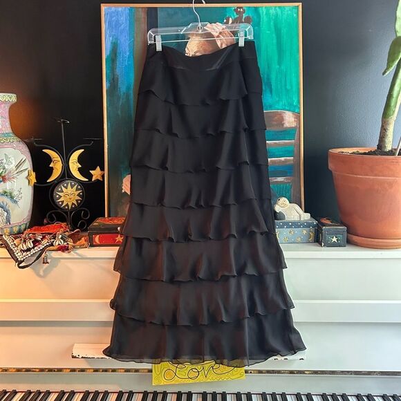 Bianca Nygard Elegant Black Tiered Maxi Skirt Size 8 - Picture 13 of 14